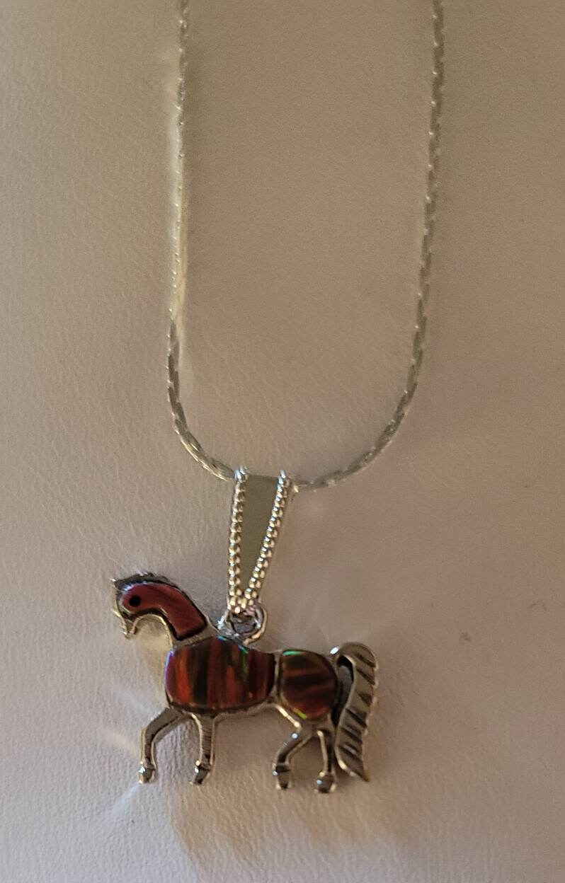 Opal Lab Created Red Opal Horse Pendant 