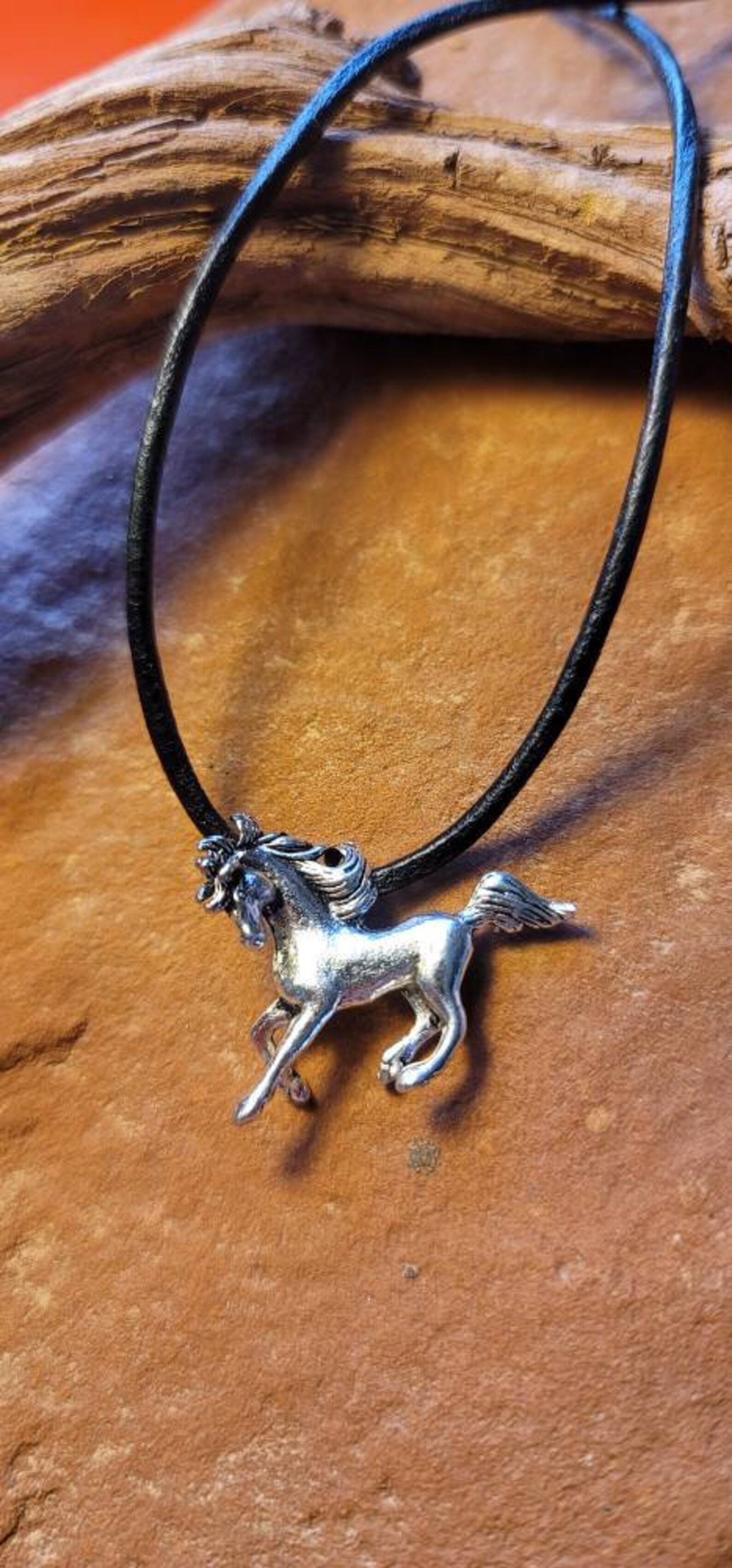 Stallion horse pendant 20in chain 24 inch leather cord Etsy