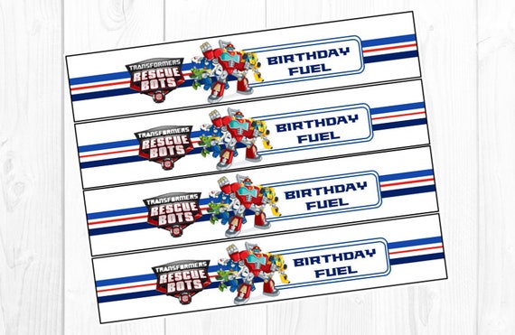 Printable Transformers Rescue Bots Birthday Water Bottle Labels
