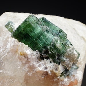 Blue/Green Tourmaline on Quartz Crystal