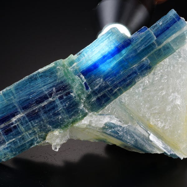 Kyanite on Quartz Specimen: Blue-Green Crystal (Swat Mines, Pakistan)