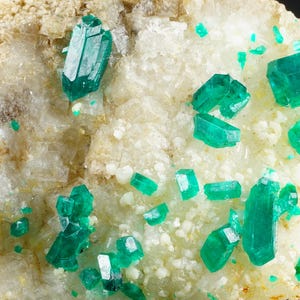 Dioptase Crystals on Calcite: Tantara Mine, DR Congo
