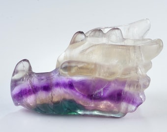 Fluorite Dragon Head Carving - Multicolor Crystal Sculpture