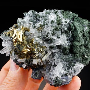 Quartz Mineral Specimen: Chalcopyrite, Galena & Chlorite Cluster