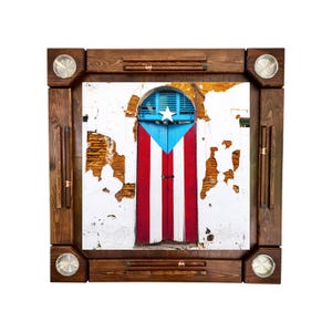 Wooden/wood domino table Puerto Rico Flag - Wood Folding Legs - Made in USA