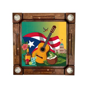 Handmade Wooden/wood domino table Puerto Rico Flag - Wood Folding Legs - Made in USA