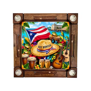 Wooden/wood domino table Puerto Rico Flag - Wood Folding Legs - Made in USA
