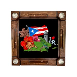 Handmade Wooden/wood domino table Puerto Rico Flag - Wood Folding Legs - Made in USA