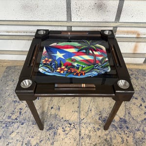 Wooden/wood domino table- Puerto Rico Flag - Wood Folding Legs - Made in USA