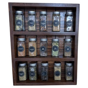 Spice rack made from solid pine wood, fits Lenox spice village - 4 or 3 shelf option, wall mount spice organization - Wood spice rack