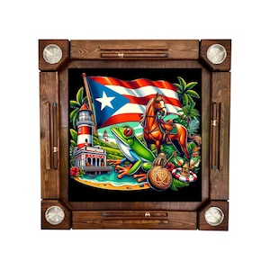 Wooden/wood domino table- Puerto Rico Flag - Wood Folding Legs - Made in USA