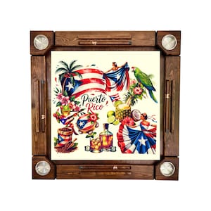 Handmade Wooden/wood domino table Puerto Rico Flag - Wood Folding Legs - Made in USA