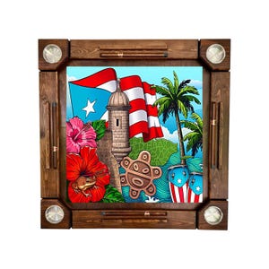 Wooden/wood domino table Puerto Rico Flag - Wood Folding Legs - Made in USA