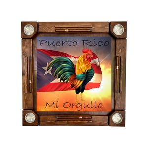 Wooden/wood domino table Puerto Rico Flag - Wood Folding Legs - Made in USA