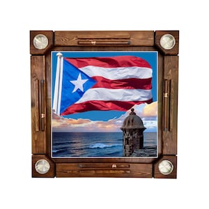 Wooden/wood domino table Puerto Rico Flag - Wood Folding Legs - Made in USA