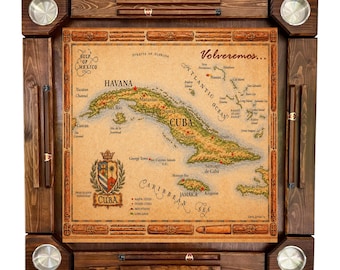 Full-size Handmade Wooden/wood domino table- Cuba Map - Wood Folding Legs - Made in USA