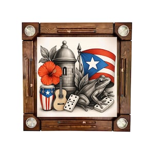 Wooden/wood domino table- Puerto Rico Flag - Wood Folding Legs - Made in USA