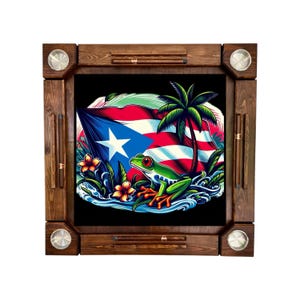 Wooden/wood domino table- Puerto Rico Flag - Wood Folding Legs - Made in USA