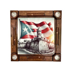 Wooden/wood domino table -Puerto Rico Flag - Wood Folding Legs - Made in USA