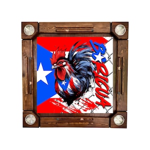 Wooden/wood domino table Puerto Rico Flag - Wood Folding Legs - Made in USA