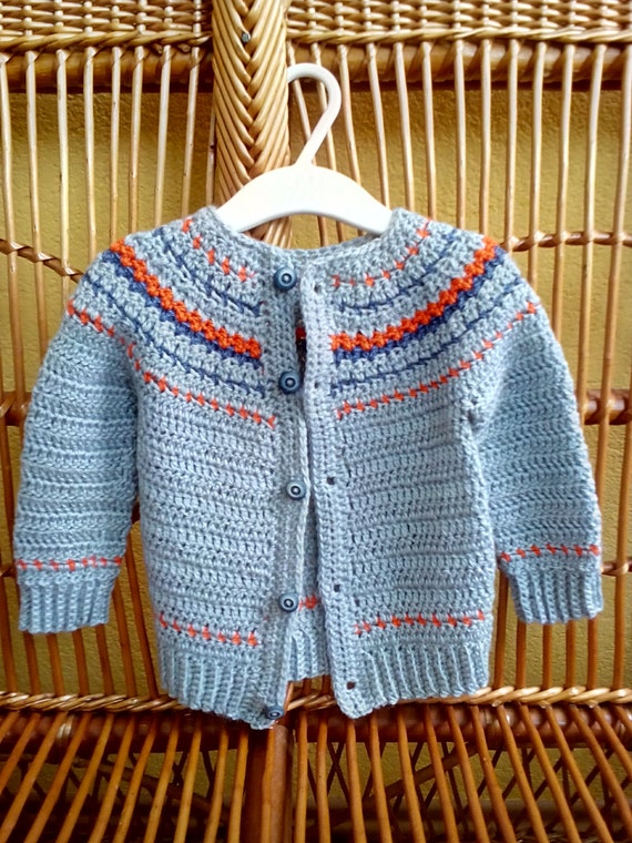 Grau Hakeln Baby Strickjacke Bunte Kleinkinder Pullover Grau Etsy