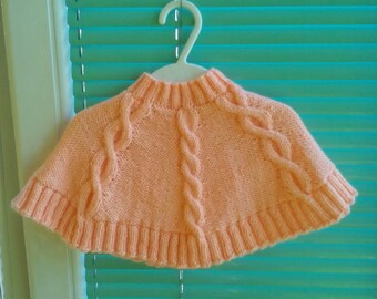 Knit baby poncho wrap, Peach baby girl cape, Peach knit infant wrap, Baby girls soft wrap, Knitted baby girls cape, Little girls knit cape