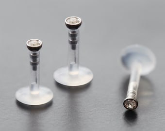 Labret Bioflex, 16 g, argent à poussoir • Clou d'oreille simple en acier inoxydable • Boucle d'oreille hypoallergénique • Pour oreilles sensibles • Boucles d'oreilles Tragus en bioplast