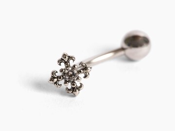 14G Silver Goth Cross Belly Ring Surgical Steel Stainless Body Jewelry Dangle Button Navel Piercing CZ Chrome y2k Gift Ideas for Her Present