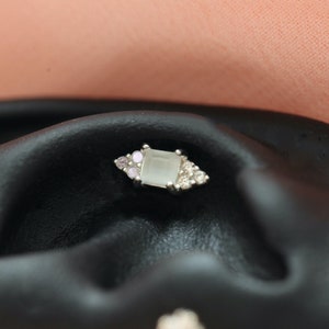 20g Conch Piercing • Sterling Silver Geometric Cartilage Earring • Hexagon Tragus Stud • Hypoallergenic Ball Screw Back • Gemstone Earrings