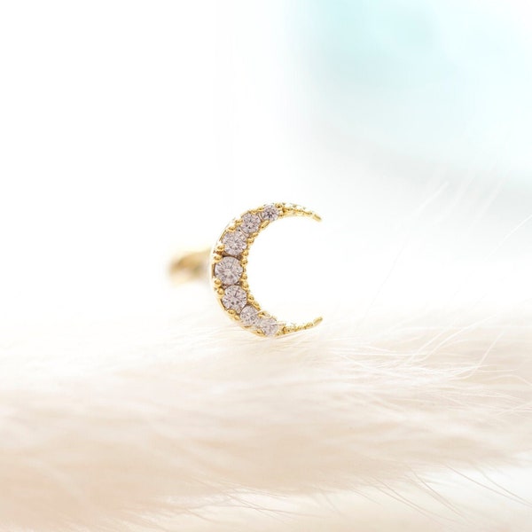Sichel Mond fadenlose Pin • Whimsigoth Knorpel Ohrring • Zierliche Tragus Labret • Glitzernde Muschel Piercing • Gold Mond Schraub Ohrstecker