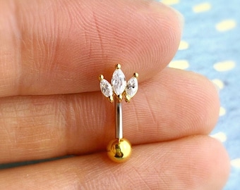 3CZ Crown Belly Button Ring • Floating Navel Ring • Dainty Sterling Silver Belly Ring • Vermeil Belly Piercing • Postpartum Belly Jewelry