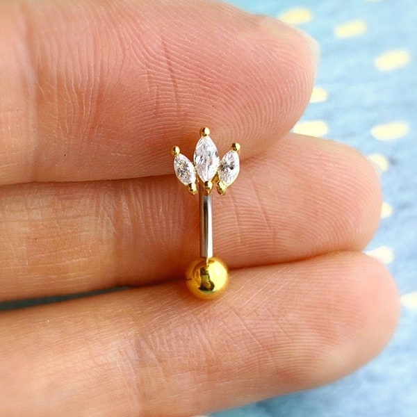 3CZ Crown Belly Button Ring • Floating Navel Ring • Dainty Sterling Silver Belly Ring • Vermeil Belly Piercing • Postpartum Belly Jewelry