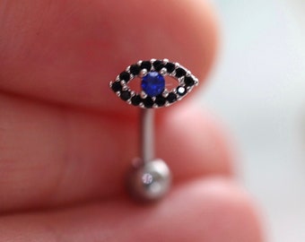 Evil Eye Belly Button Ring • Floating Navel Ring • Dainty Belly Ring • Unique Belly Ring • Small Belly Ring • Modern Belly Piercing Jewelry