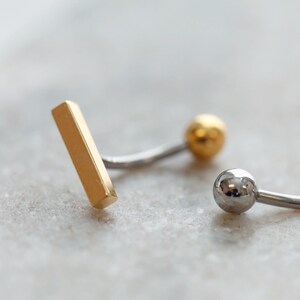 Small Bar Navel Ring Floating Belly Ring Dainty Bar Navel Ring Gold Bar Belly Rings Hypoallergenic 925 Silver Simple Belly Jewelry image 2