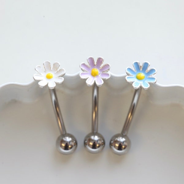 Daisy Belly Button Ring • Dainty Flower Belly Ring • Small Floating Navel Ring • White Purple Blue Piercing • Hypoallergenic Belly Jewelry