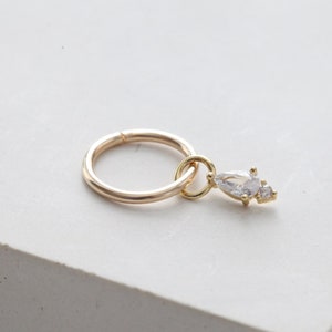 Dangle Belly Hoop • Tiny Clicker Belly Piercing • Teardrop Navel Ring • 925Silver Dainty Drop Belly Ring • Surgical Steel Spear Body Jewelry