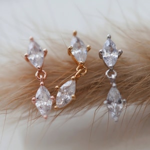 Diamond Dangle Earrings • Cartilage Earring • Long Silver Earring • Gold Drop Earrings • 18g Labret Helix Studs • 16g Threadless Flat Back