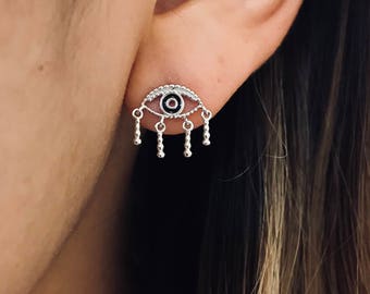 Evil Eye Earrings | 925 Sterling Silver, drop earrings, eye earrings, modern studs, Minimalist Earrings, fashion earrings, evil eye studs