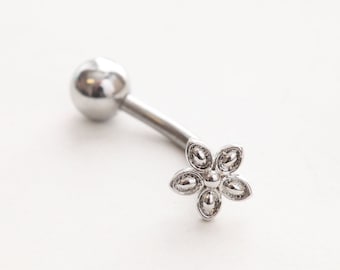 Small Flower Belly Button Ring • Floating Navel Ring • Tiny Mini Floral Belly Piercing • Dainty Silver Belly Jewelry • Great for Postpartum