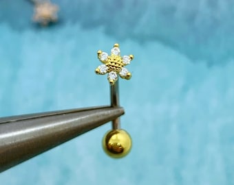 Sunflower Belly Button Ring • Floating Navel Ring • Dainty Belly Ring • Small Gold Belly Rings • Hypoallergenic Belly Piercing Jewelry