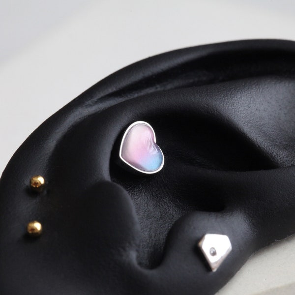 Heart Bubble Cartilage Earrings • Rainbow Push in Flatbacks • Y2K Conch Studs • Statement Labret • Dainty Silver Piercing • Popular Studs