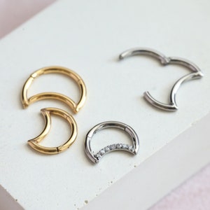 Titanium Moon Clicker Hoop • Whimsigoth Surgical Steel Tragus Ring • Crescent Moon Conch Hoop • Helix Cartilage Earrings • Moon Daith Hoop