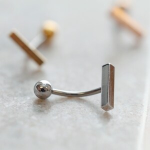 Small Bar Navel Ring Floating Belly Ring Dainty Bar Navel Ring Gold Bar Belly Rings Hypoallergenic 925 Silver Simple Belly Jewelry image 4