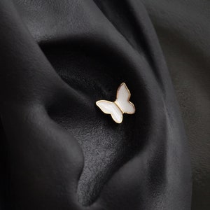 Acrylic Butterfly Cartilage Earring • 3D Colorful Conch Stud • Dainty Tragus Piercing • Gold Butterfly Threadless Pushpin • Screwback Labret