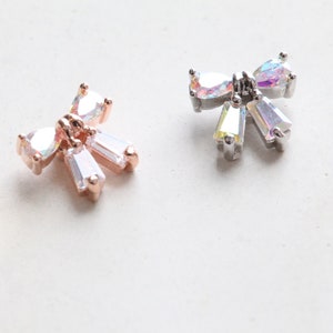 Iridescent Ribbon Cartilage Stud Conch Labret Holographic Bow Threadless Pushback 18g Flat Back Lobe Earring Tie the Knot Piercing image 4