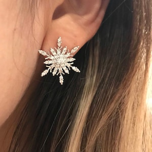 Snowflake Earrings • 925 Sterling Silver Elegant Studs • Statement Fashion Earring • Holiday Wedding Gifts • Ice Flower Maximalist Earrings
