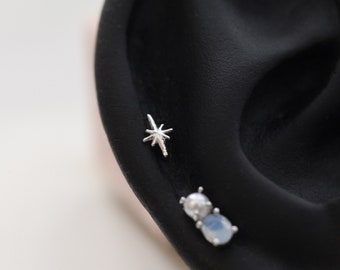 Tiny Northern Star Threadless Pushpin • Whimsigoth Cartilage Earring • Dainty Tragus Labret • Sparkly Conch Piercing • Gold Screwback Stud