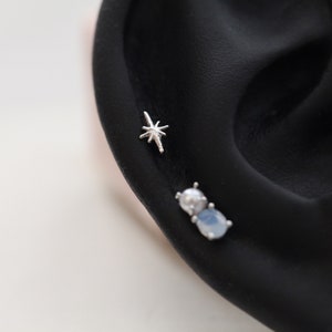 Tiny Northern Star Threadless Pushpin Whimsigoth Cartilage Earring Dainty Tragus Labret Sparkly Conch Piercing Gold Screwback Stud image 1