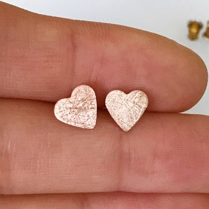 Heart Stud Earrings • Scratched Finish • 925 Sterling Silver Posts • Simple Daily Earrings • Cute Studs • Silver• Rose gold • Gold Earrings