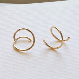 Gold Double Hoop Twist Earrings by Ori • 14k Goldfill Spiral Wire Twirl Hoops • Swirl Double Loop Helix Stud • Single Piercing Double Huggie
